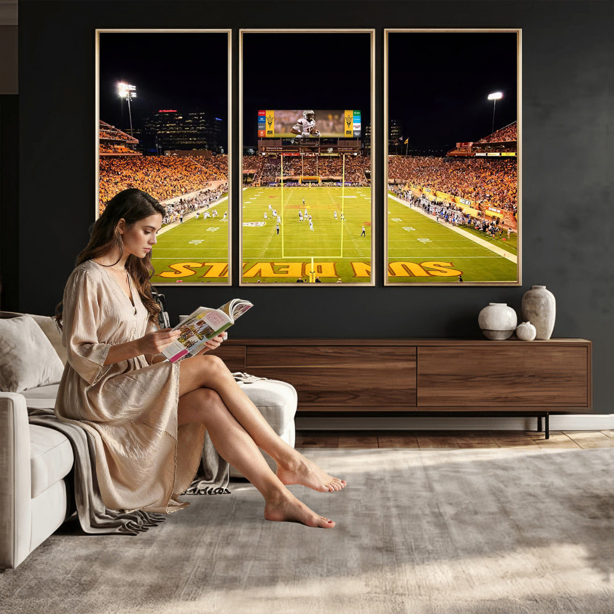 87612-MGV-CV-36X24 - ASU Sun Devils Football Team Print - Phoenix Mountain America Stadium Canvas Print