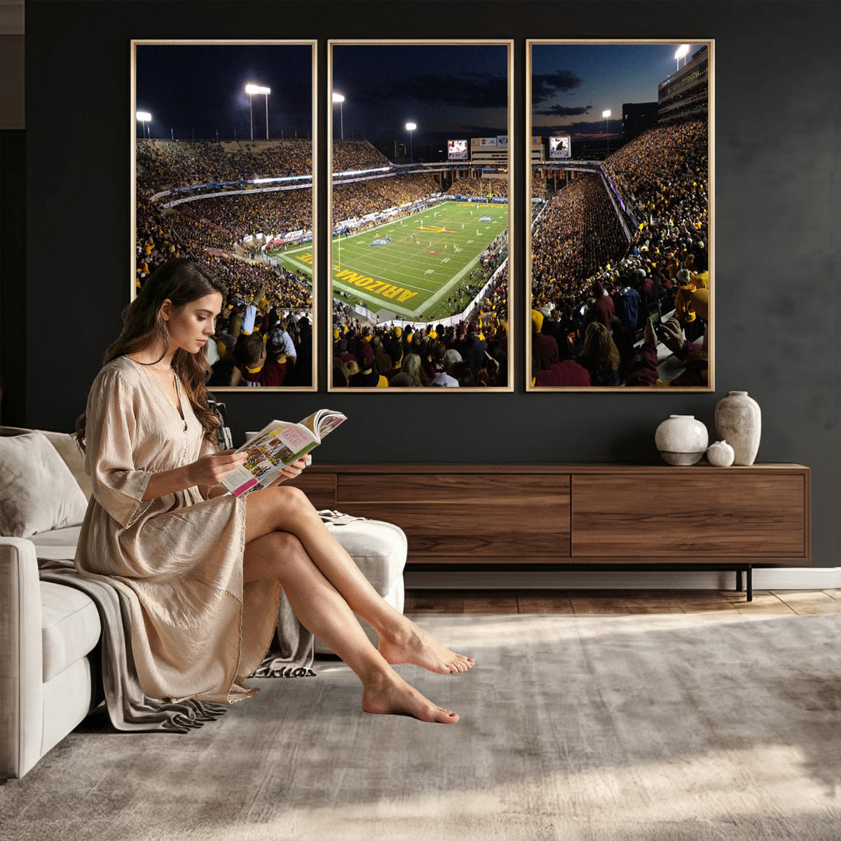 75716-MGV-CV-36X24 - ASU Sun Devils Football Team Print Canvas - Phoenix Mountain America Stadium Wall Art Canvas Print