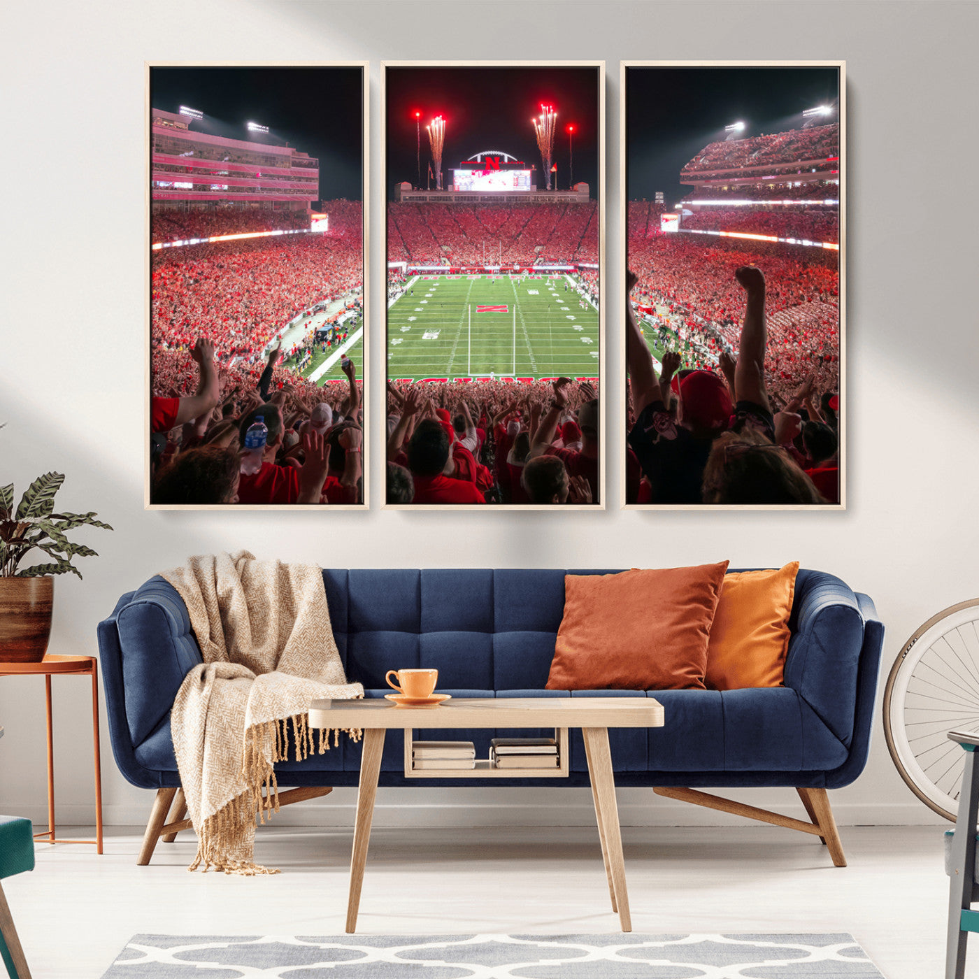 MGV-FC-48X32-3P - University of Nebraska Cornhuskers Football Team Print - Lincoln Memorial Stadium Wall Art Canvas