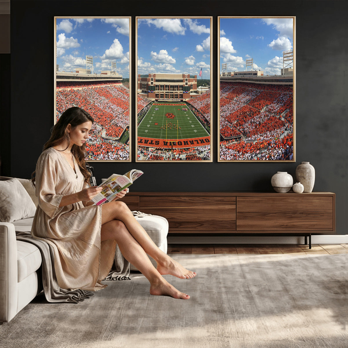 65192-MGV-CV-36X24 - Oklahoma State Cowboys Football Team Print - Stillwater Boone Pickens Stadium Wall Art Canvas Print