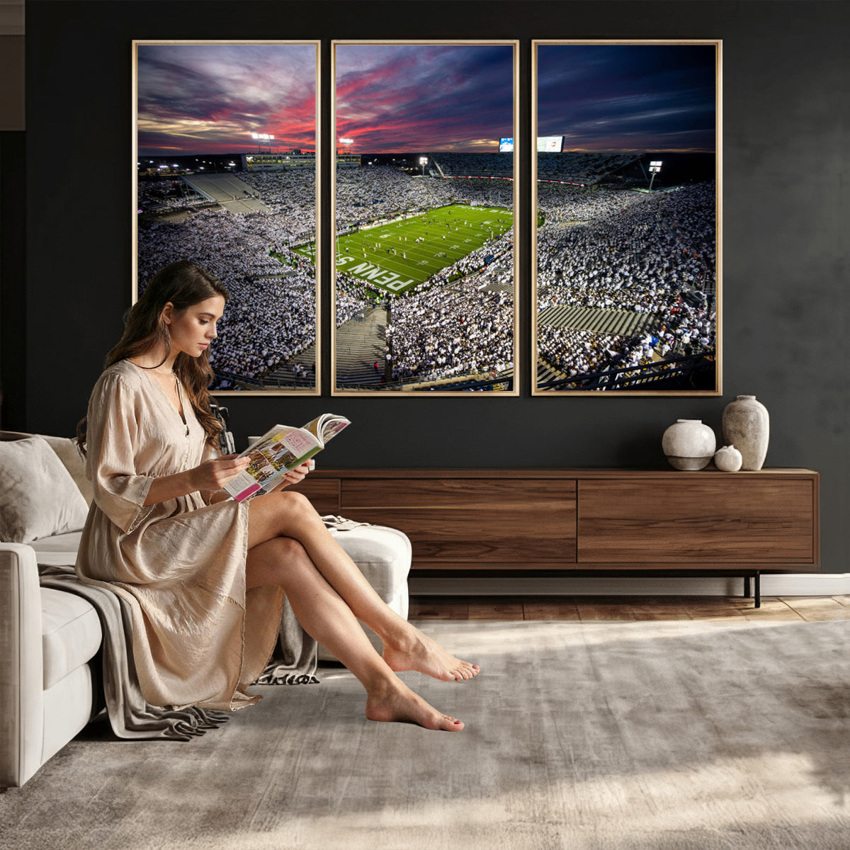 37304-MGV-CV-36X24 - Penn State Nittany Lions Football Team Print - University Park Beaver Stadium Art Canvas Print