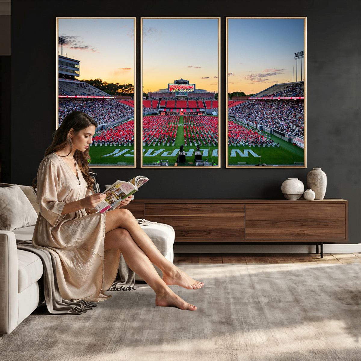 35266-MGV-CV-36X24 - NC State Wolfpack Football Team Print Wall Art - Raleigh Carter-Finley Stadium Wall Art Canvas Print