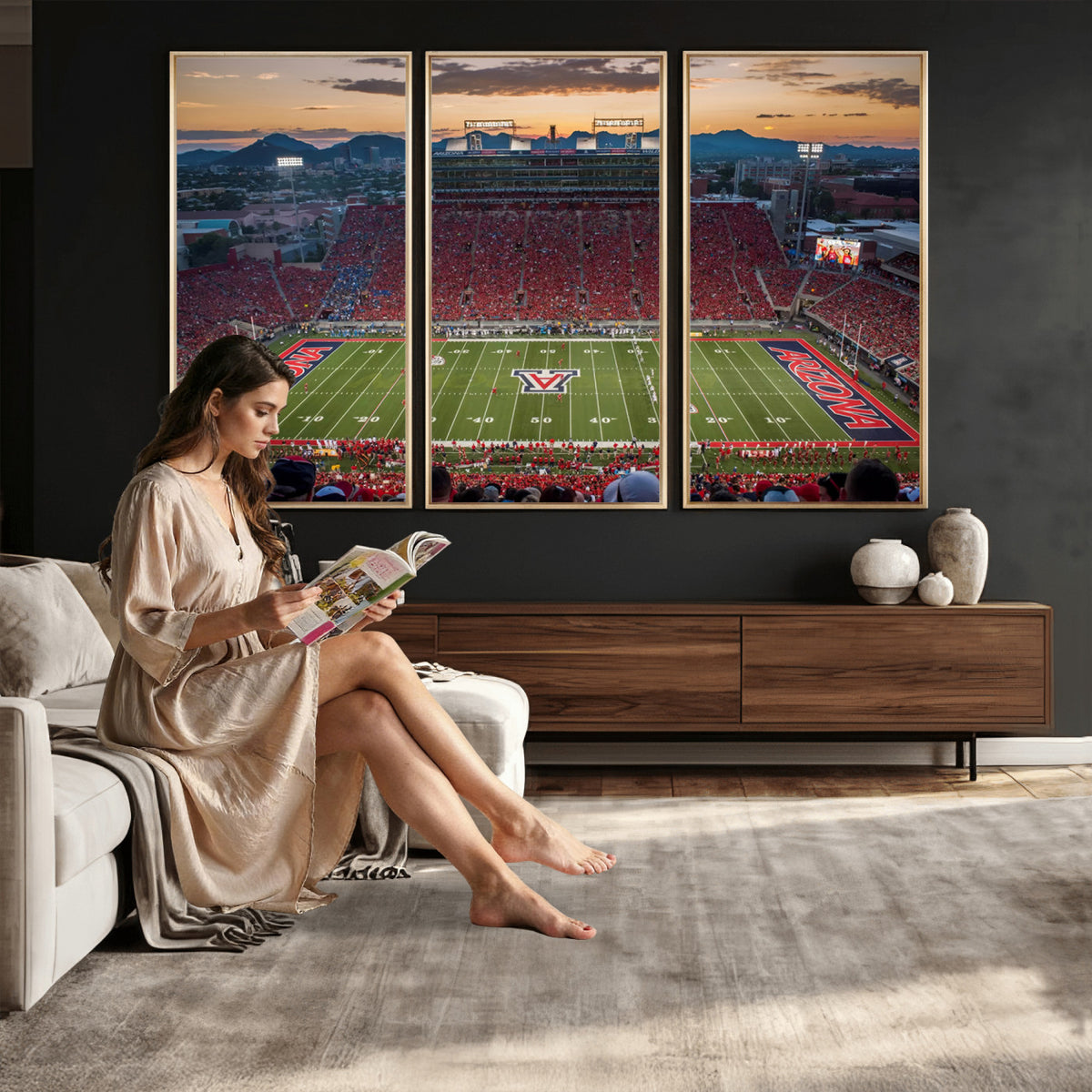 99722-MGV-CV-36X24 - Framed Arizona Wildcats Football Team Print - Tucson Arizona Stadium Wall Art Canvas Print