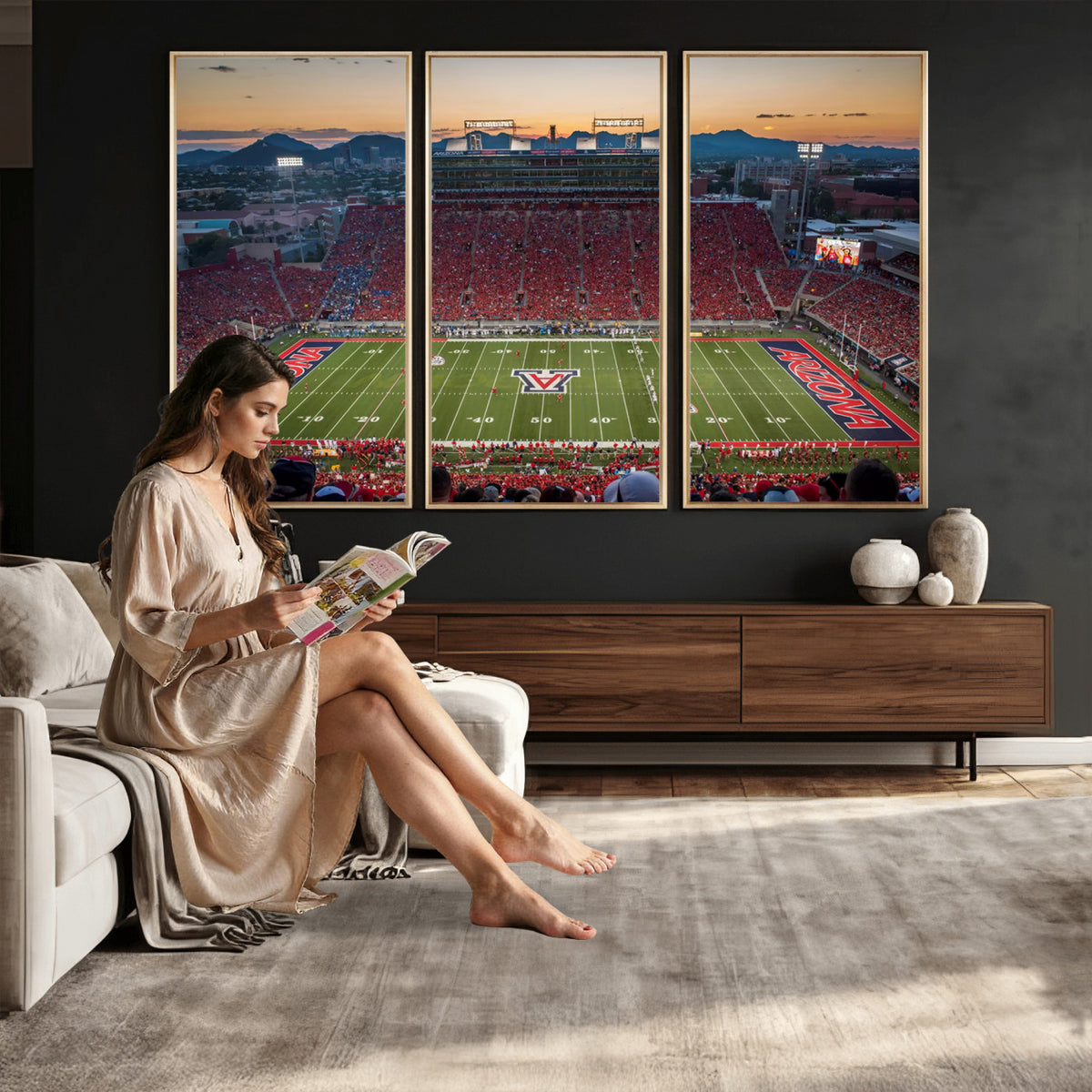 45563-MGV-CV-36X24 - Arizona Wildcats Football Team Print - Tucson Arizona Stadium Wall Art Canvas Print
