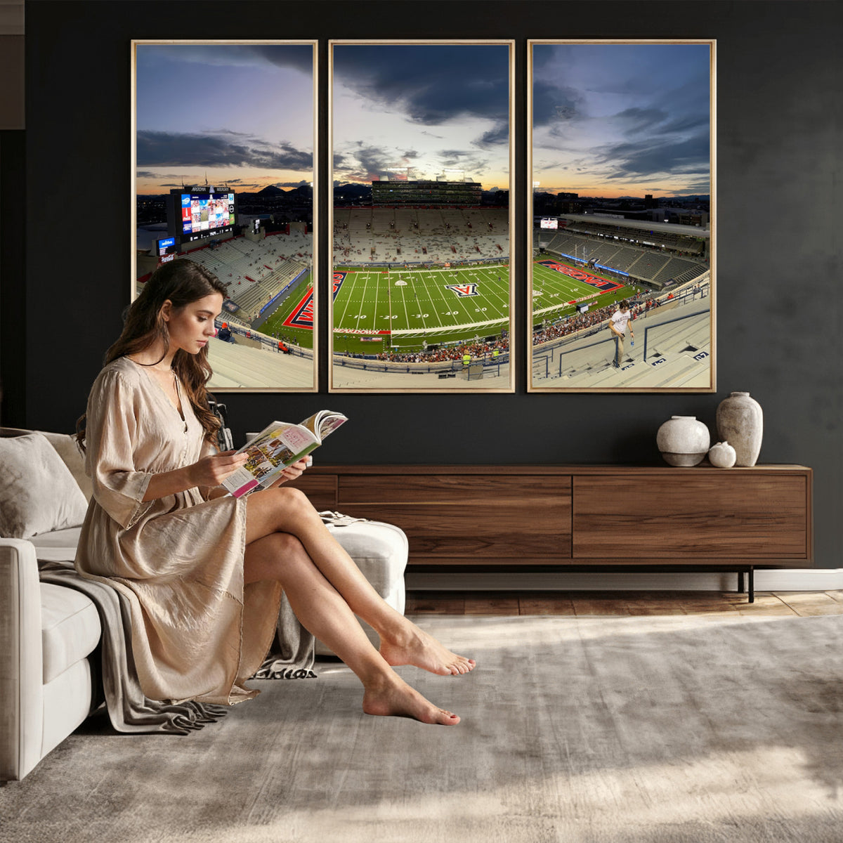 24339-MGV-CV-36X24 - Arizona Wildcats Football Team Print - Tucson Arizona Stadium Wall Art Canvas Print