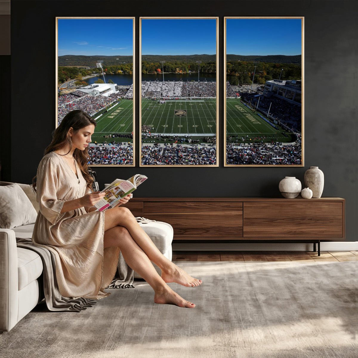 52056-MGV-CV-36X24 - Army Black Knights Football Team Print - West Point Michie Stadium Wall Art Canvas Print
