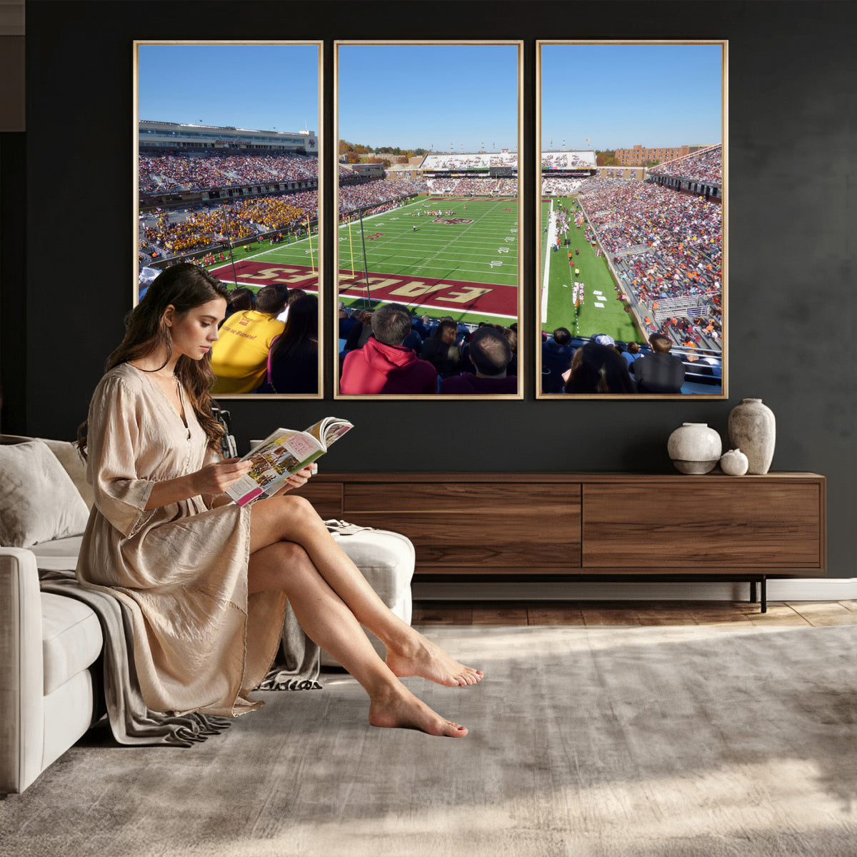 78117-MGV-CV-36X24 - Boston College Eagles Football Team Print - Boston Alumni Stadium Wall Art Canvas Print