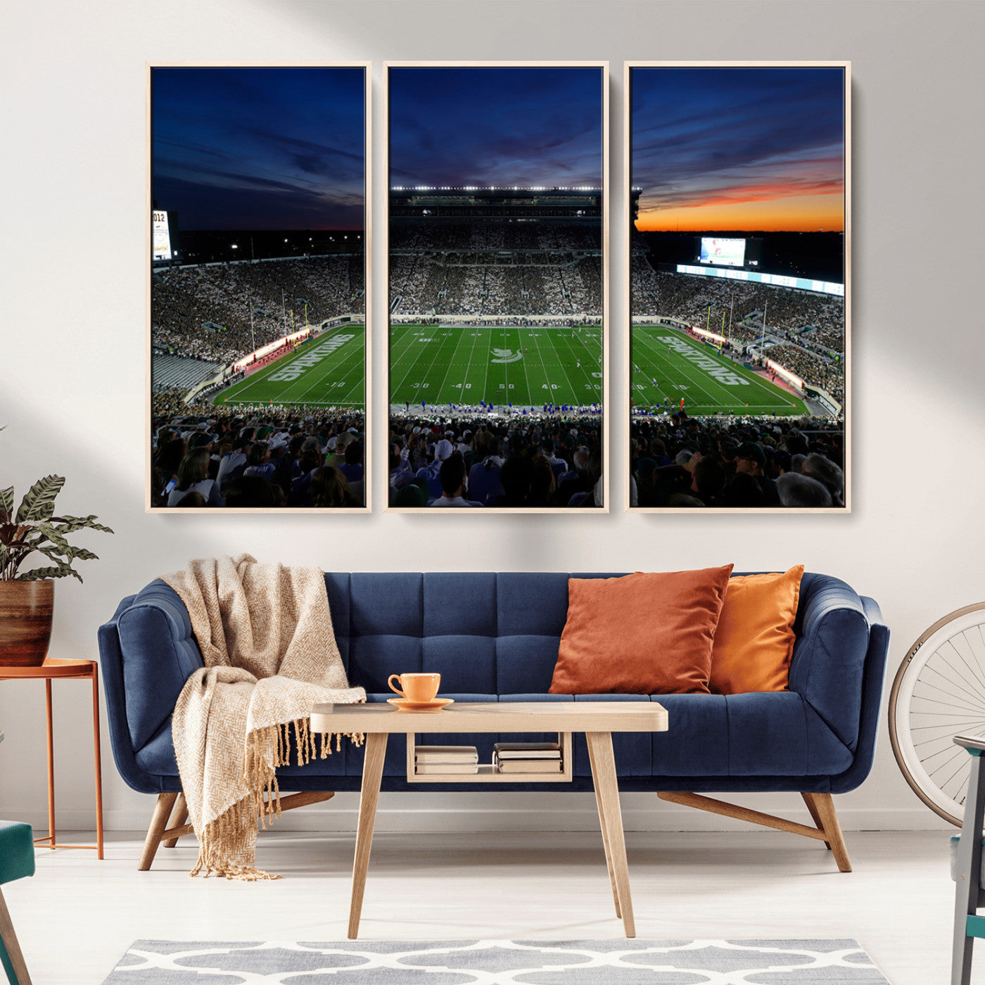 MGV-FC-48X32-3P - Michigan State Spartans Football Team Print - East Lansing Spartan Stadium Canvas Print