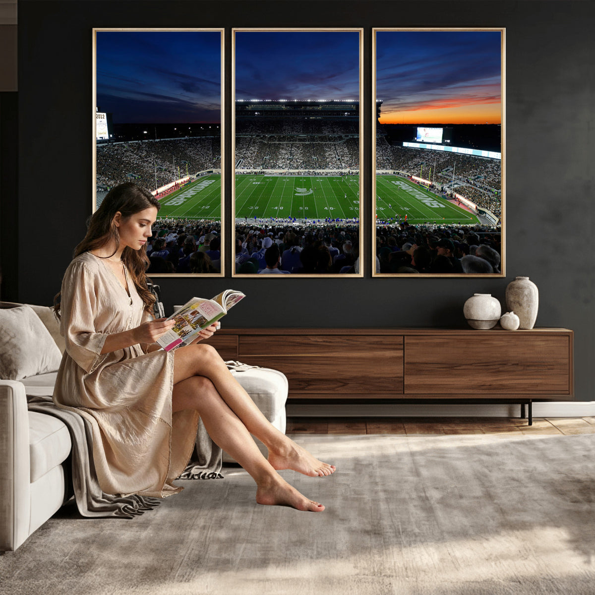 49074-PAN-FL-20X10 - Michigan State Spartans Football Team Print - East Lansing Spartan Stadium Canvas Print