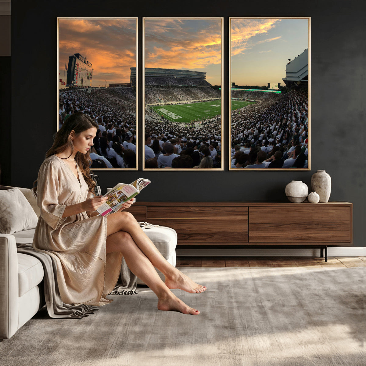 99155-PAN-FL-20X10 - Michigan State Spartans Football Team Print - East Lansing Spartan Stadium Wall Art Canvas Print