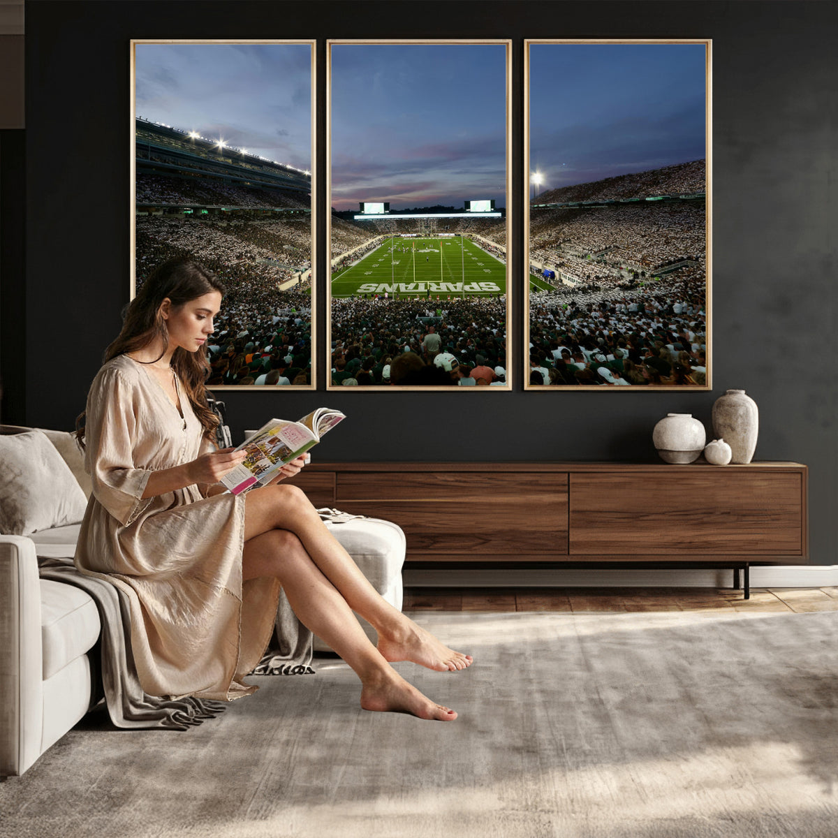 90831-PAN-FL-20X10 - Michigan State Spartans Football Team Print - East Lansing Spartan Stadium Canvas Print