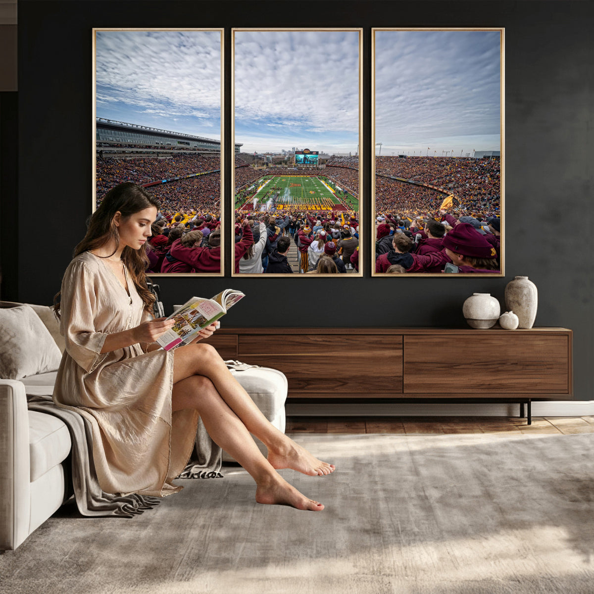 38459-PAN-FL-20X10 - University of Minnesota Golden Gophers Football Team Print - Minneapolis Huntington Bank Stadium Art
