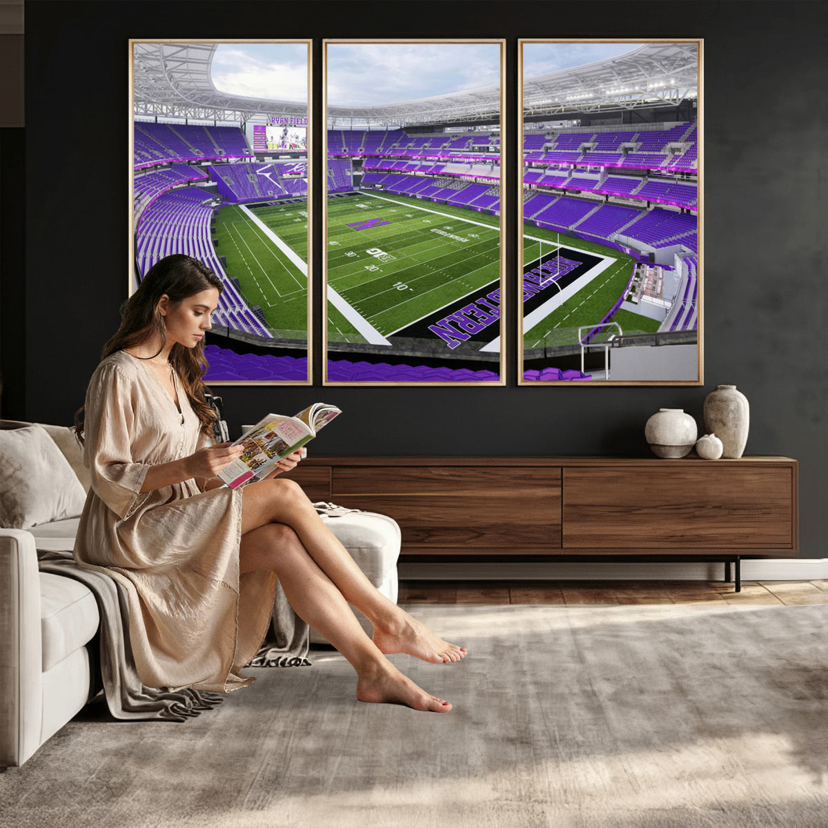 49190-MGV-CV-36X24 - Northwestern University Wildcats Football Team Print - Evanston Ryan Field Wall Art Canvas Print