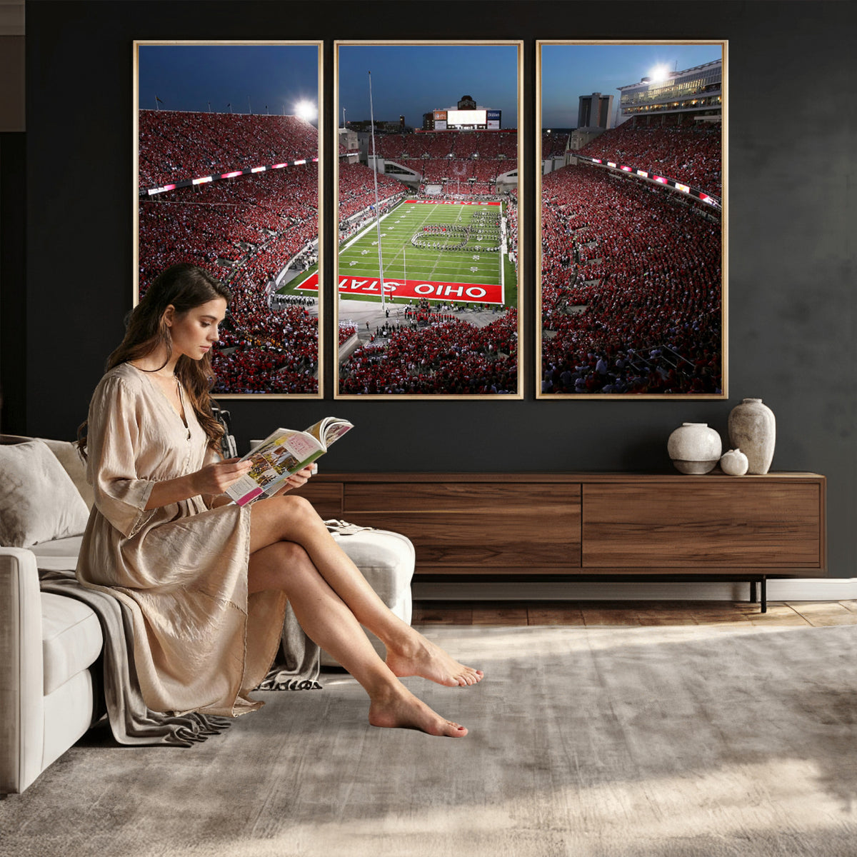 98743-PAN-FL-20X10 - Ohio State University Buckeyes Football Team Print - Columbus Ohio Stadium Wall Art Canvas Print