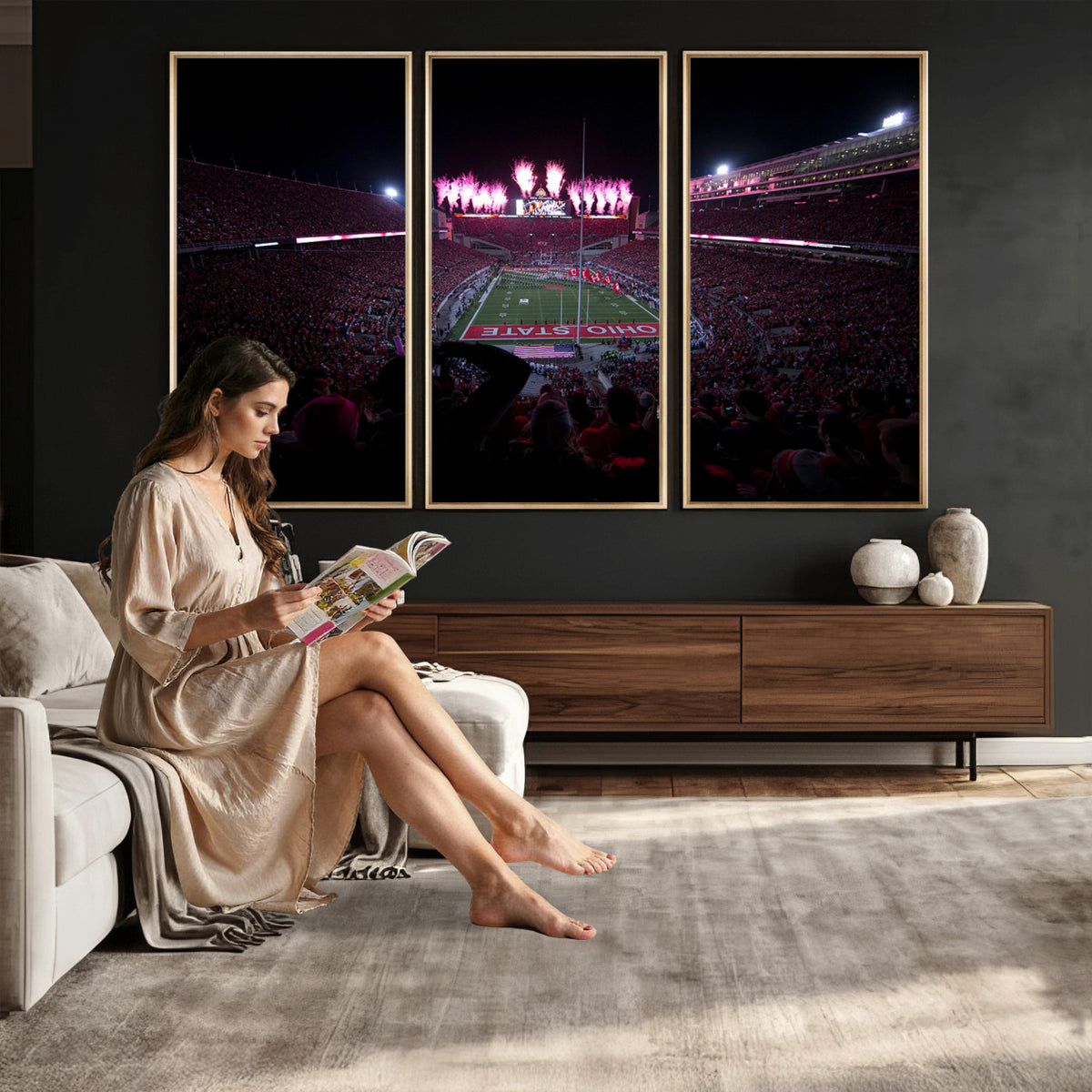 20483-PAN-FL-20X10 - Ohio State University Buckeyes Football Team Print - Columbus Ohio Stadium Wall Art Canvas Print