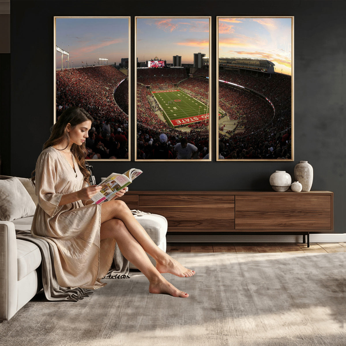28825-PAN-FL-20X10 - Ohio State University Buckeyes Football Team Print - Columbus Ohio Stadium Wall Art Canvas Print