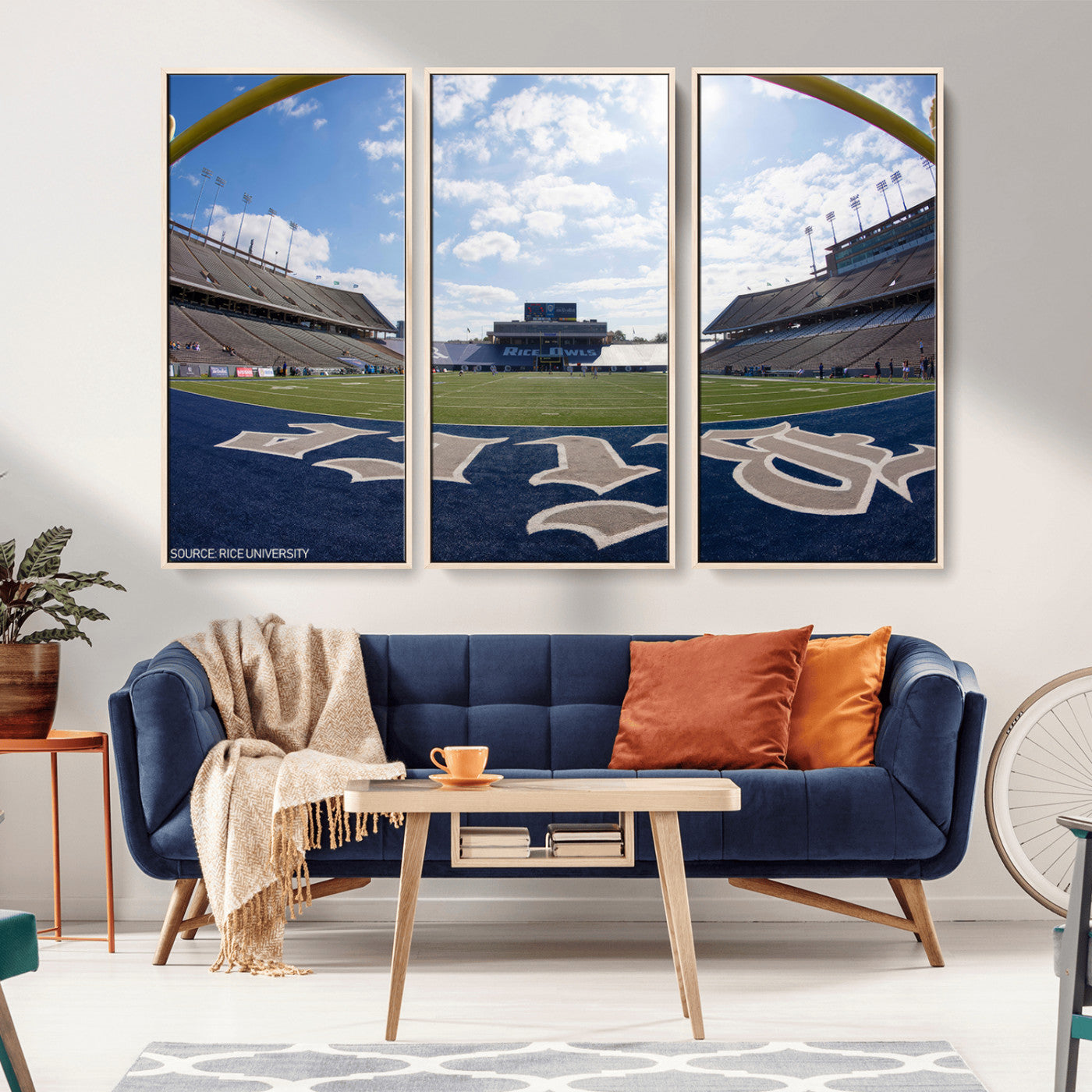 MGV-FC-48X32-3P - Rice University Owls Football Team Print - Houston Rice Stadium Wall Art Canvas Print