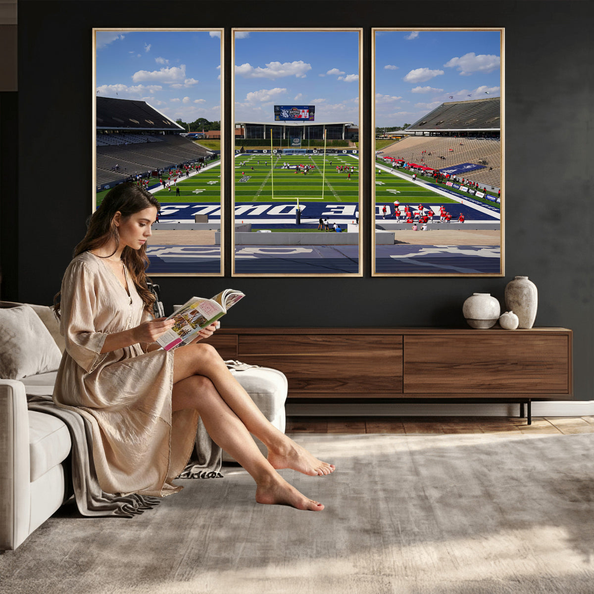 92248-MGV-CV-36X24 - Rice University Owls Football Team Print, Houston Rice Stadium