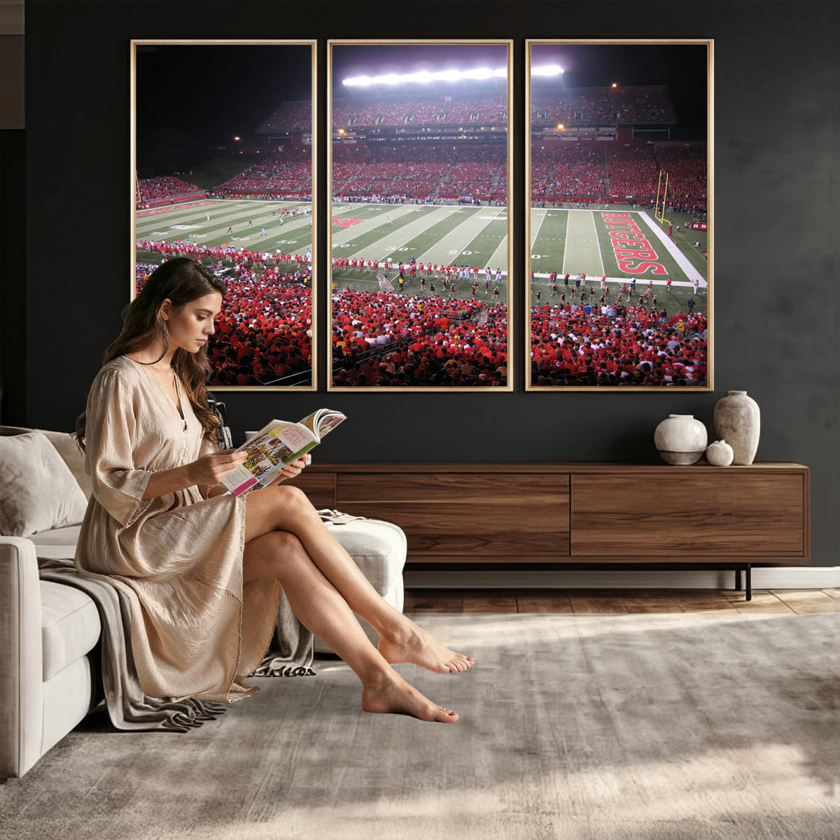 53225-PAN-FL-20X10 - Rutgers University Scarlet Knights Football Team Print - Piscataway SHI Stadium Wall Art Canvas
