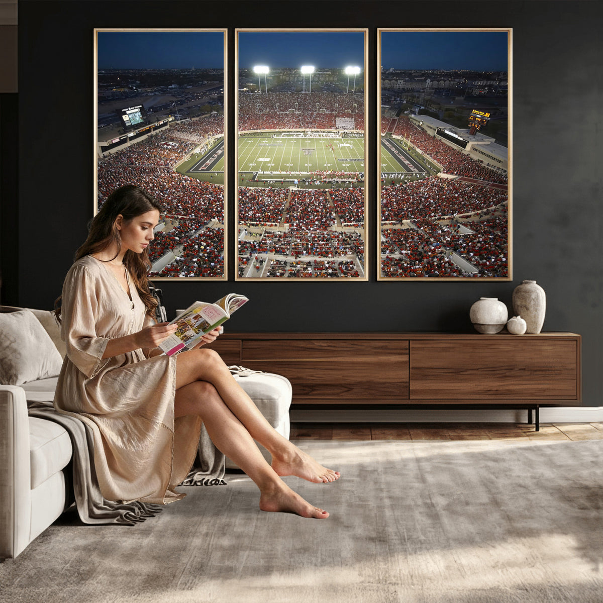 55763-MGV-CV-36X24 - Texas Tech Red Raiders Football Team Print, Lubbock Jones AT&T Stadium, Framed and Ready to Hang