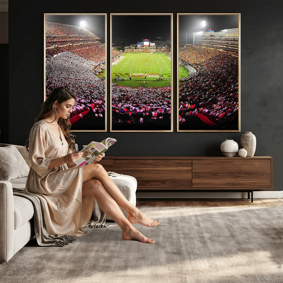 12091-PAN-FL-20X10 - University of Maryland Terrapins Football Team Print - College Park SECU Stadium Wall Art Canvas