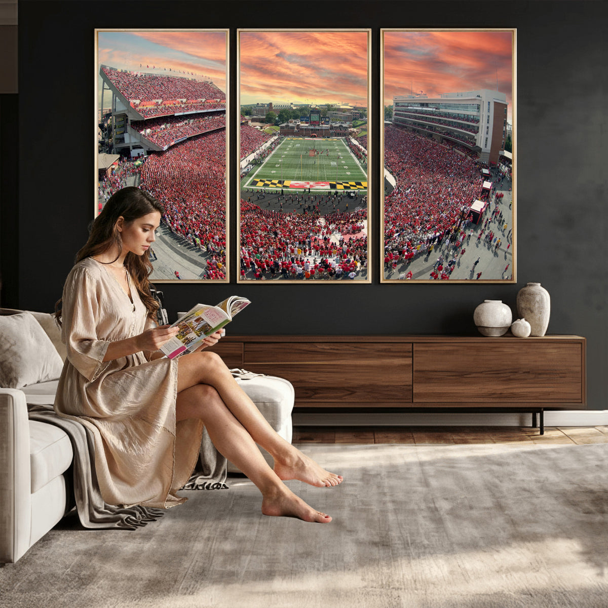 24140-PAN-FL-20X10 - University of Maryland Terrapins Football Team Print - College Park SECU Stadium Wall Art Canvas