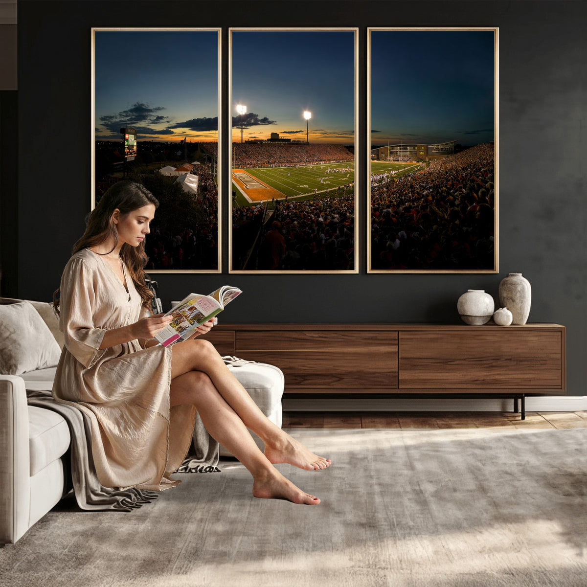 15980-PAN-FL-20X10 - Ball State Cardinals Football Team Print - Muncie Scheumann Stadium Wall Art Canvas Print
