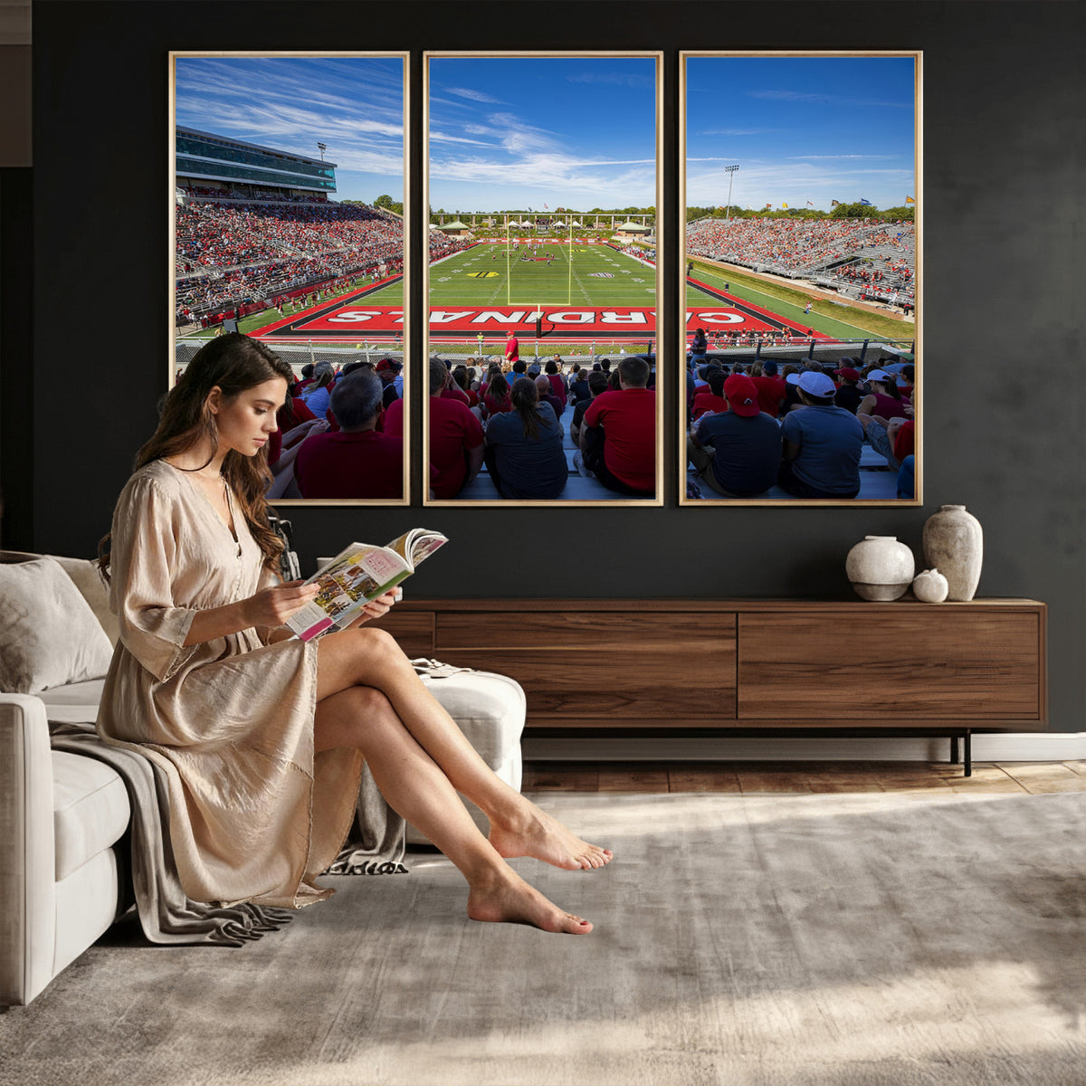 71475-PAN-FL-20X10 - Ball State Cardinals Football Team Print - Muncie Scheumann Stadium Wall Art Canvas Print