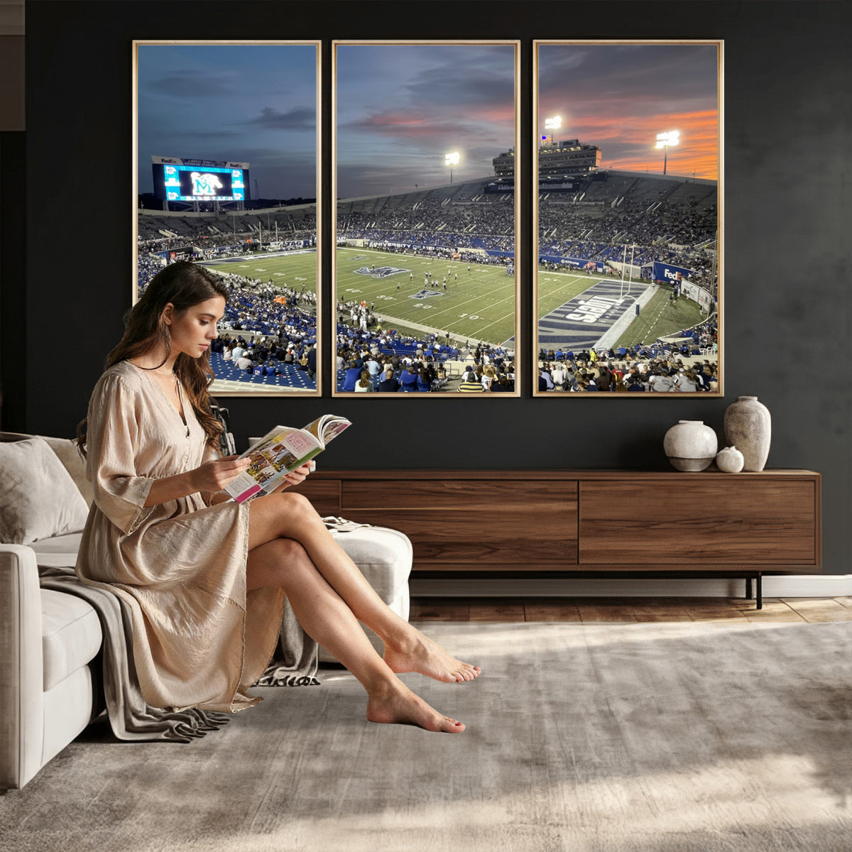 64409-PAN-FL-20X10 - Memphis Tigers Football Team Print - Memphis Simmons Bank Liberty Stadium Wall Art Canvas Print