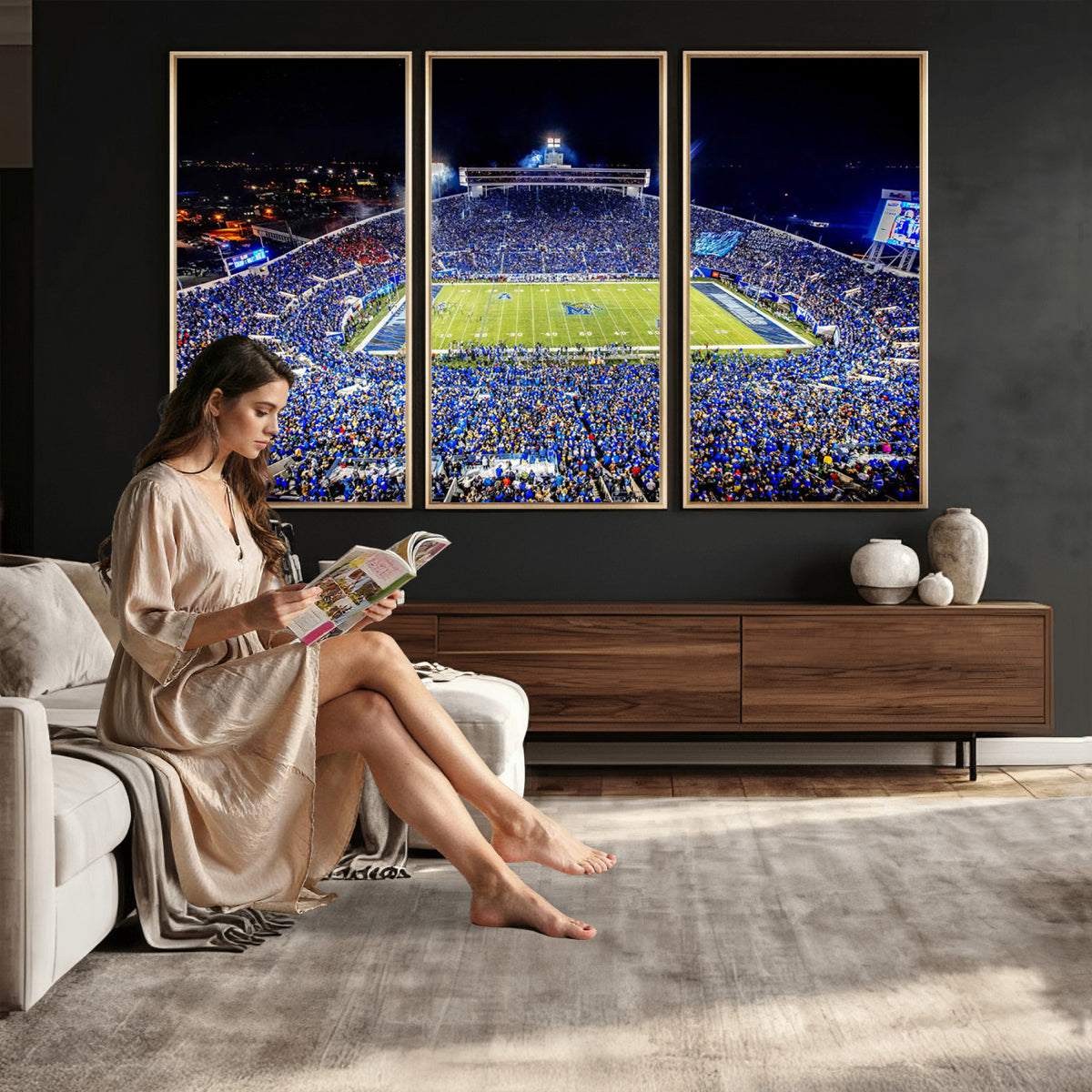 11665-PAN-FL-20X10 - University of Memphis Tigers Football Team Print - Memphis Simmons Bank Liberty Stadium Wall Art