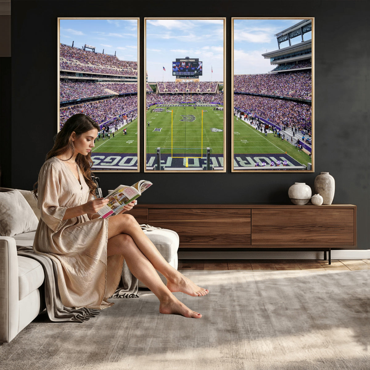 27650-PAN-FL-20X10 - TCU Horned Frogs Football Team Print - Fort Worth Amon G. Carter Stadium Wall Art Canvas Print