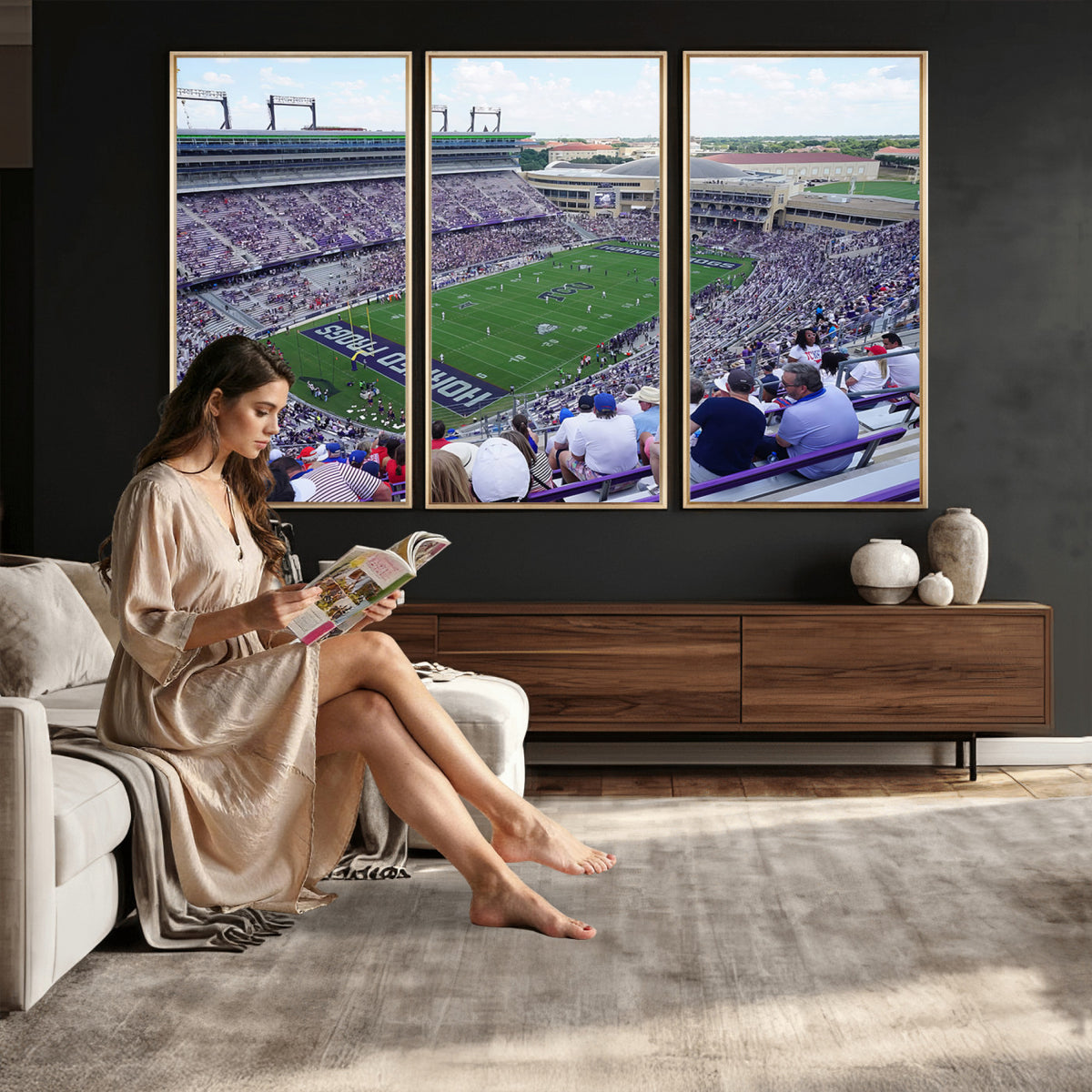 95139-MGV-CV-36X24 - The Texas Christian University TCU Horned Frogs Football Team Print, Fort Worth