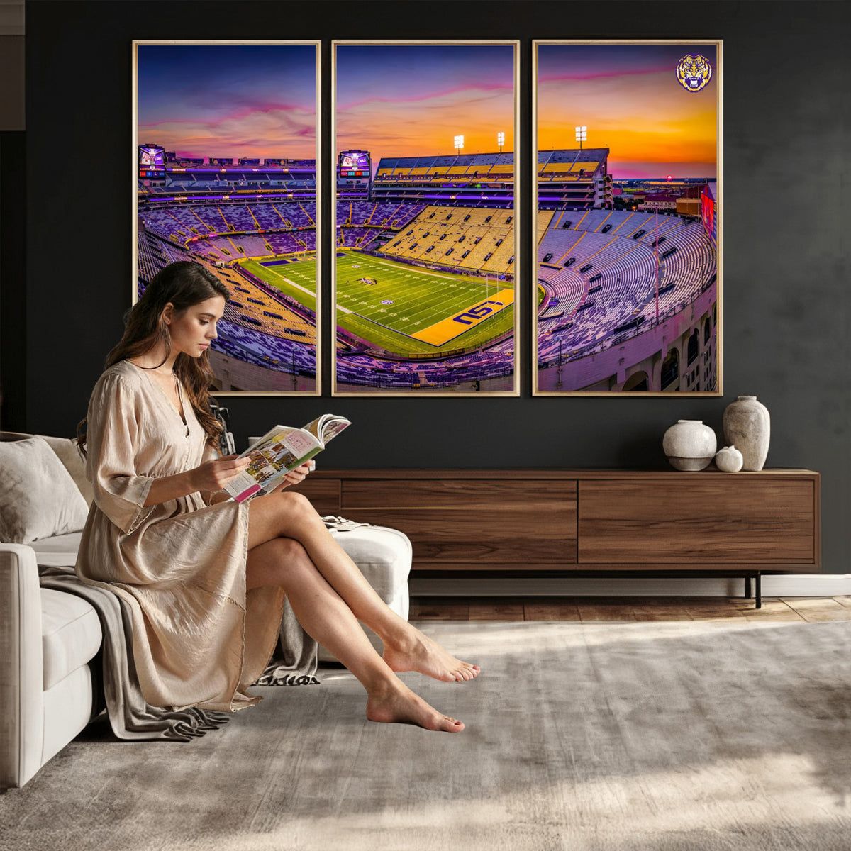 93538-MGV-CV-36X24 - The Louisiana State University Tigers Football Team Print, Framed and Ready to Hang Stadium Print