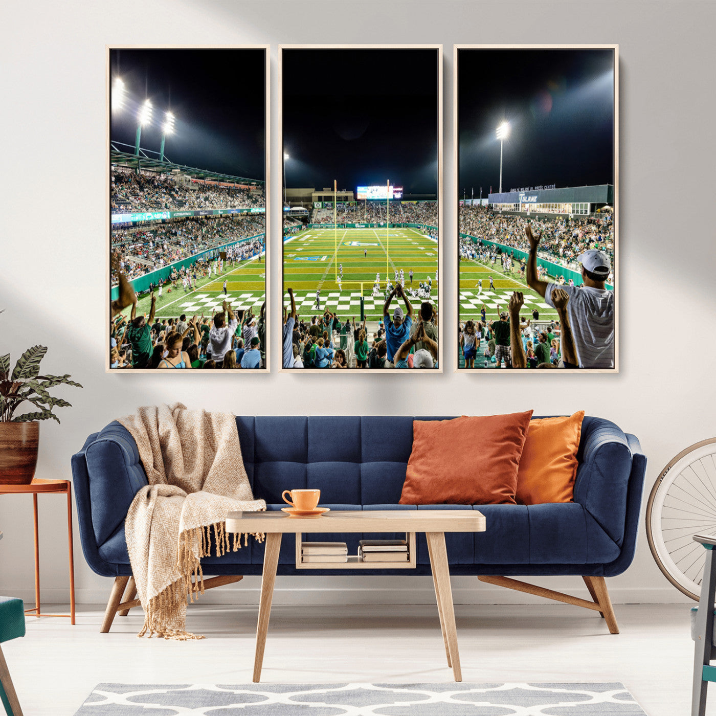 MGV-FC-48X32-3P - The Tulane University Green Wave Football Team Print - New Orleans Yulman Stadium Wall Art Canvas