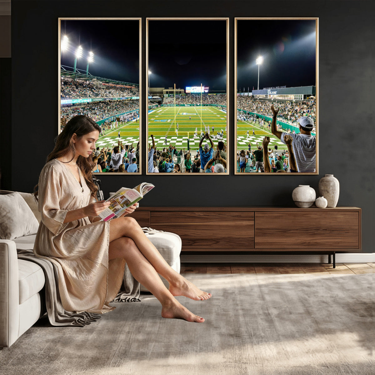 56448-MGV-CV-36X24 - The Tulane University Green Wave Football Team Print, New Orleans Yulman Stadium