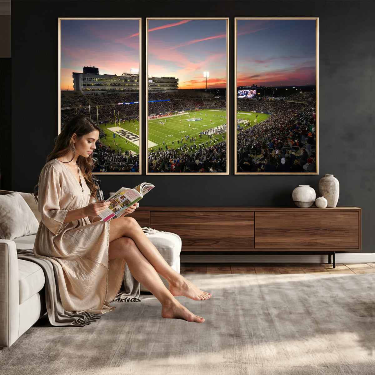 64416-MGV-CV-36X24 - The University of Connecticut UCONN Huskies Football Team Print, Framed and Ready to Hang