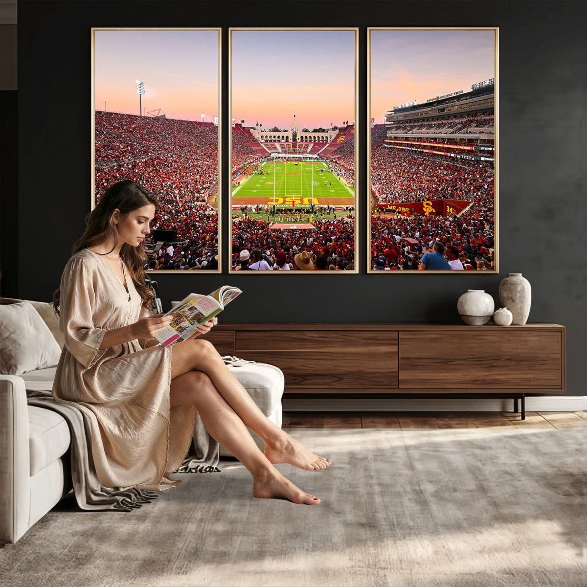 39904-MGV-CV-36X24 - The University of Southern California USC Trojans Football Team Print, Home Bar Wall Decor