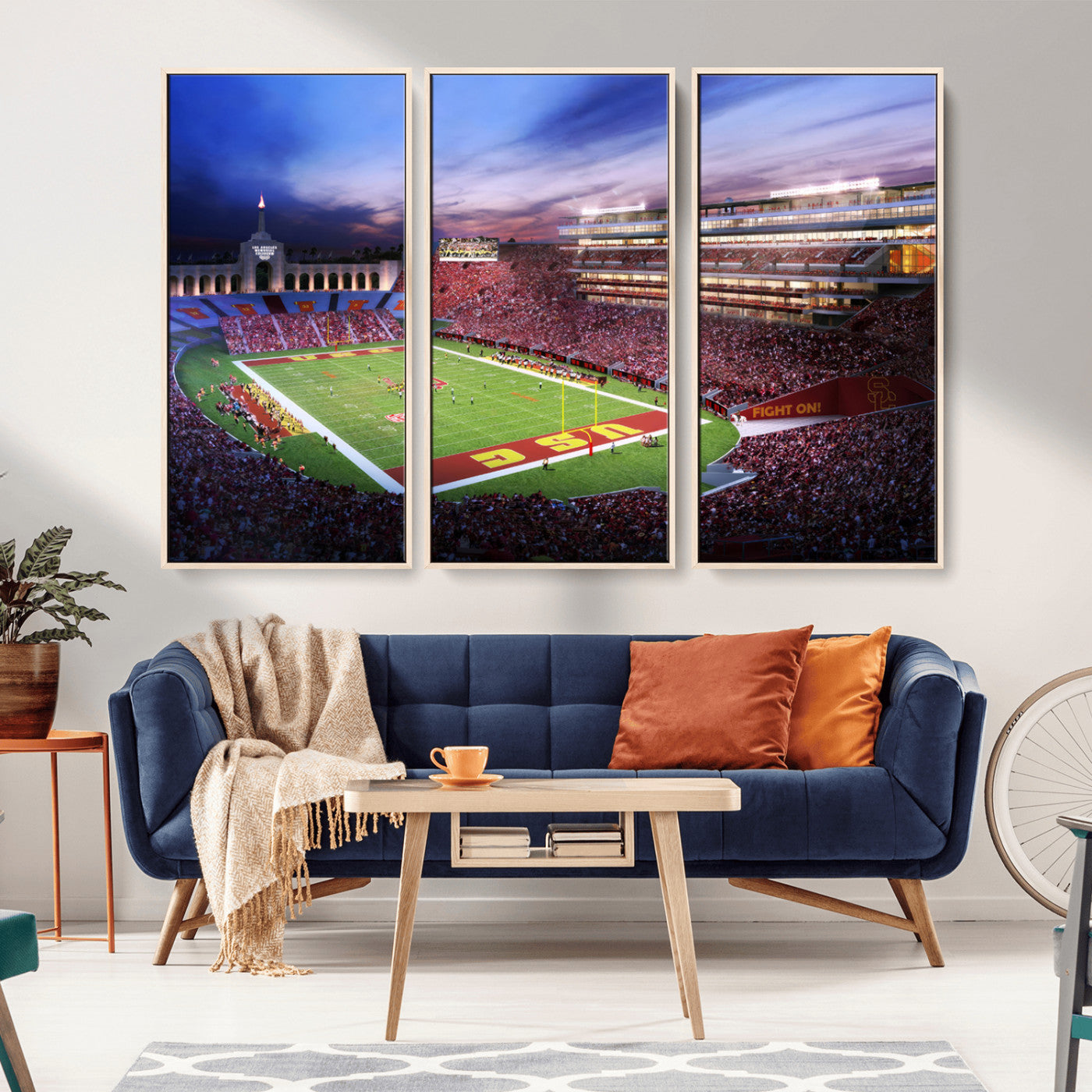 MGV-FC-48X32-3P - The University of Southern California USC Trojans Football Team Print - Los Angeles Memorial
