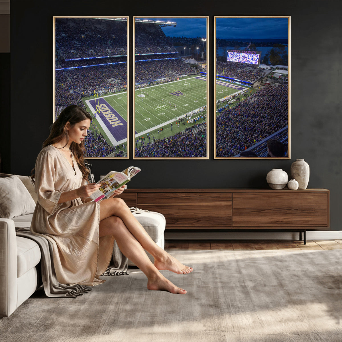 84780-MGV-CV-36X24 - The University of Washington Huskies Football Team Print, Framed and Ready to Hang