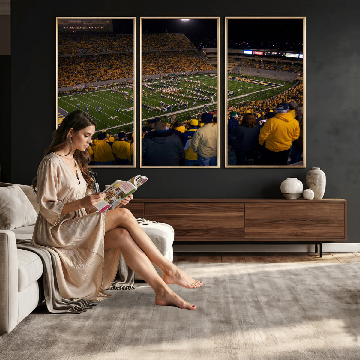 58154-MGV-CV-36X24 - West Virginia University Mountaineers Football Team Print, Milan Puskar Stadium, Morgantown