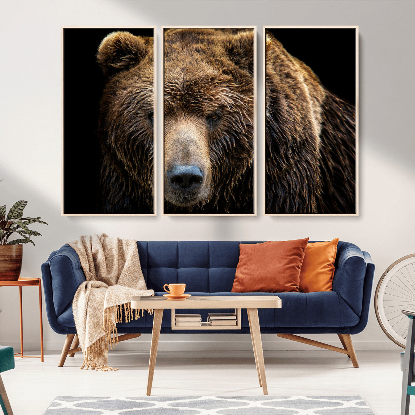 MGV-FC-48X32-3P - Grizzly Brown Bear Canvas Wall Art, Wildlife Animal Canvas Artwork Bear Print, Bear Wall Art Print,