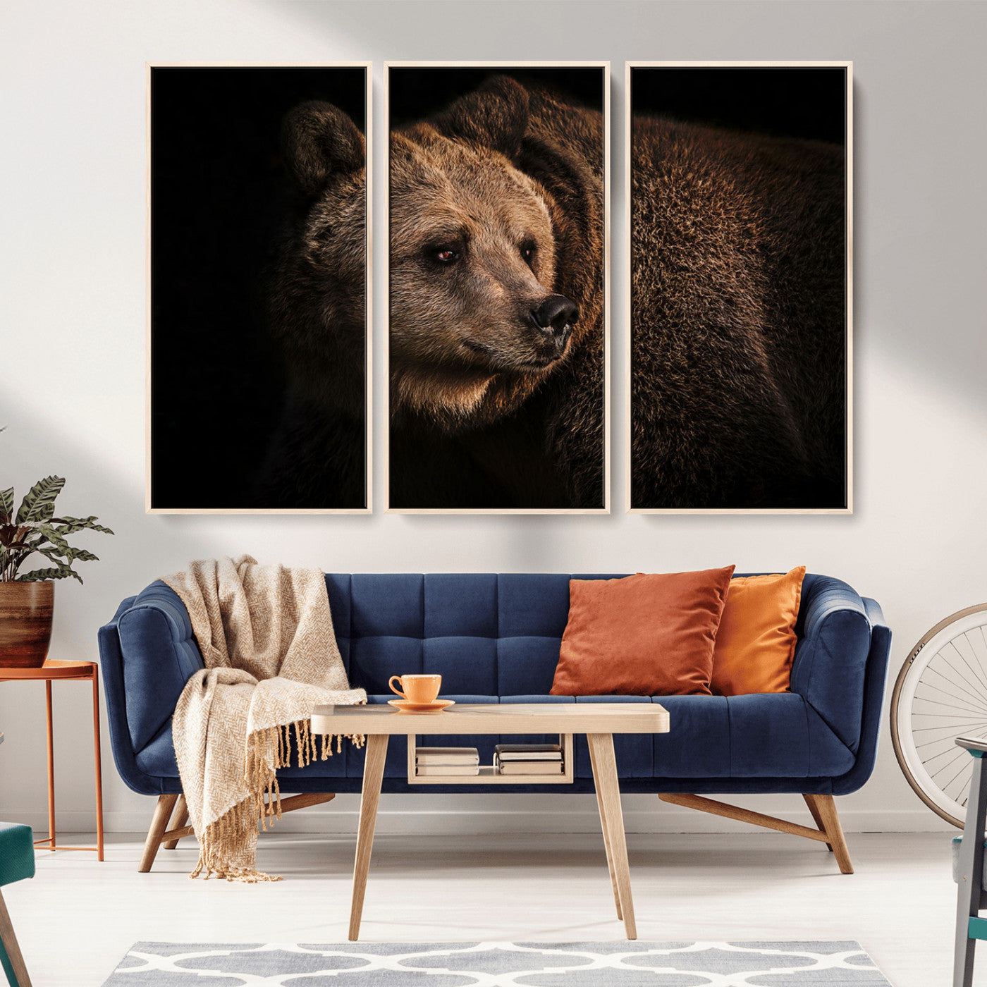 MGV-FC-48X32-3P - Wild Grizzly 399 Bear Canvas Wall Art Print, Bear Animal Canvas Artwork Print, Black Bear Wall Art