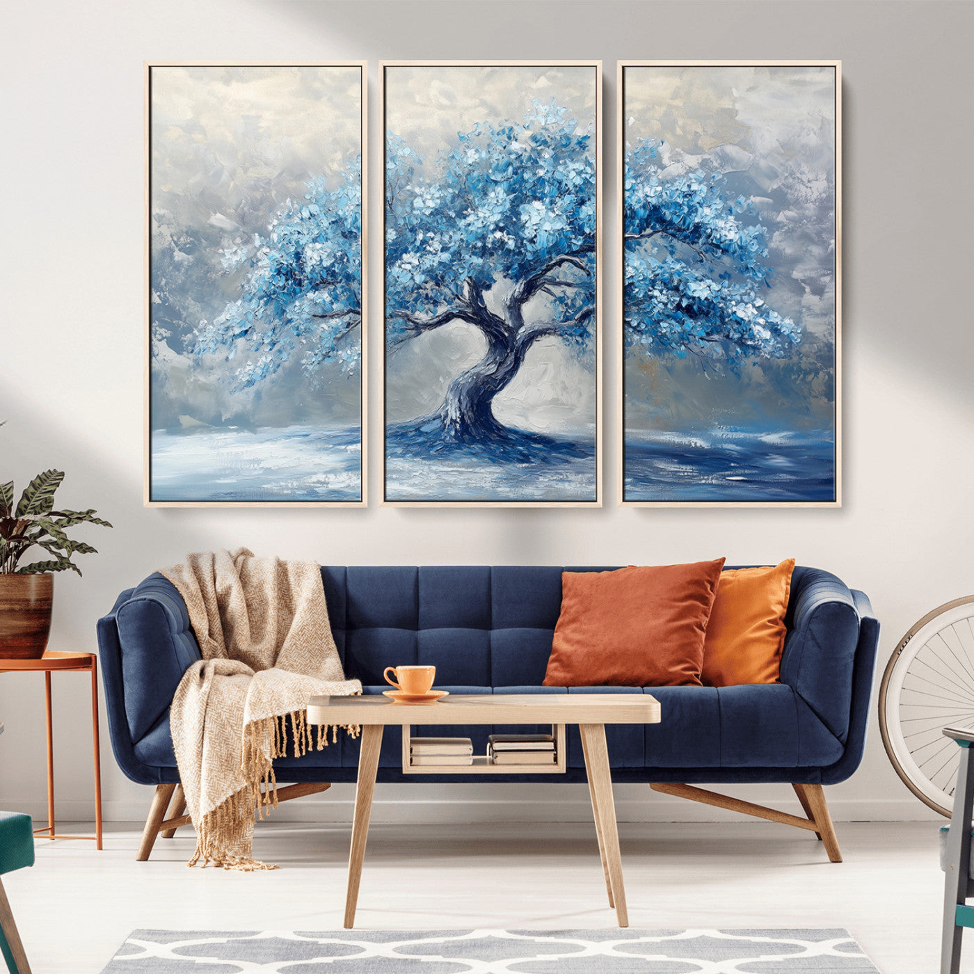 MGV-FC-48X32-3P - Abstract Blue Tree Art Canvas Print, Majestic Tree Wall Art Print for Farmhouse Decor