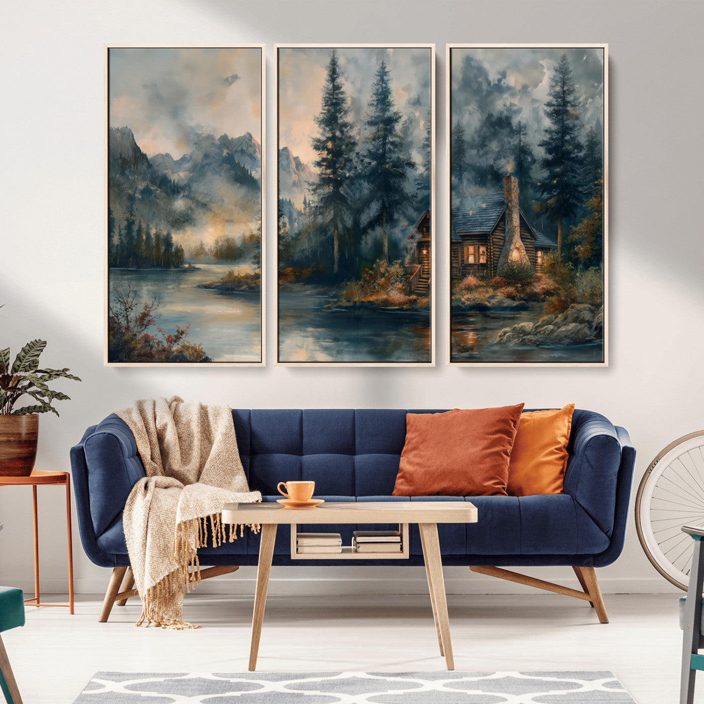 MGV-FC-48X32-3P - Rustic Cabin Woods Wall Art Print | Lake in a Forest Canvas Print | Cabin, Lodge, and Farmhouse