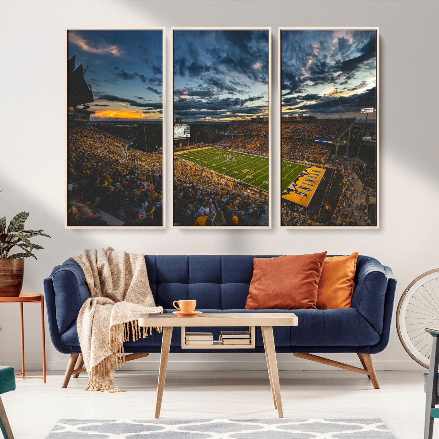 MGV-FC-48X32-3P - University of Wyoming Cowboys Football Team Print - Laramie War Memorial Stadium Wall Art Canvas