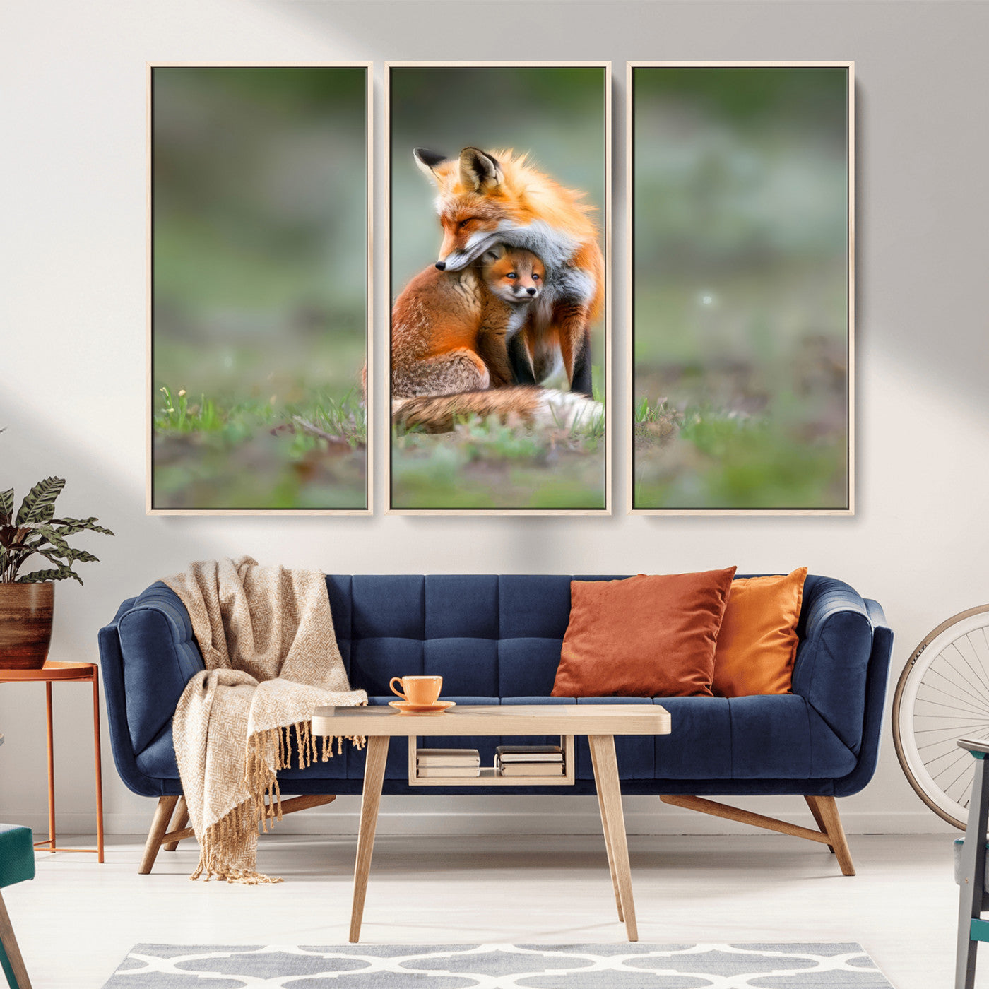 MGV-FC-48X32-3P - Heartwarming Fox and Baby Cub Wall Art | Ready to Hang Canvas Print of Foxes in Nature | Perfect for
