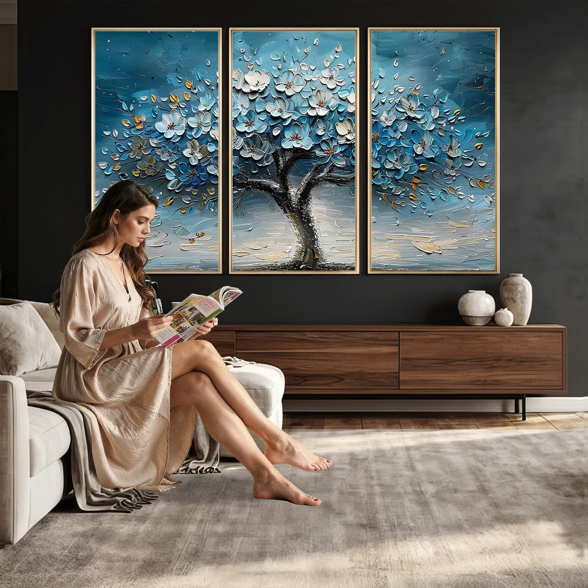 24109-_Poster-30x20 - Abstract Blooming Tree Wall Art Canvas Print, Floral Modern Home Decor