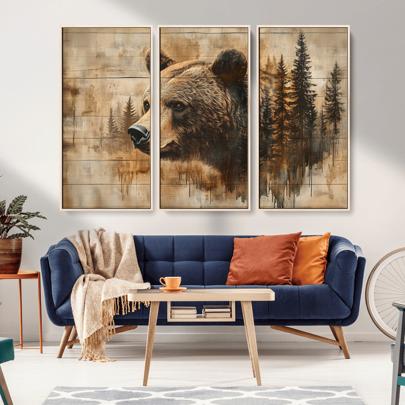 MGV-FC-48X32-3P - Rustic Grizzly Bear Wall Art, Abstract Grizzly 399 Bear Wall Art Canvas Print - Woodland Wildlife