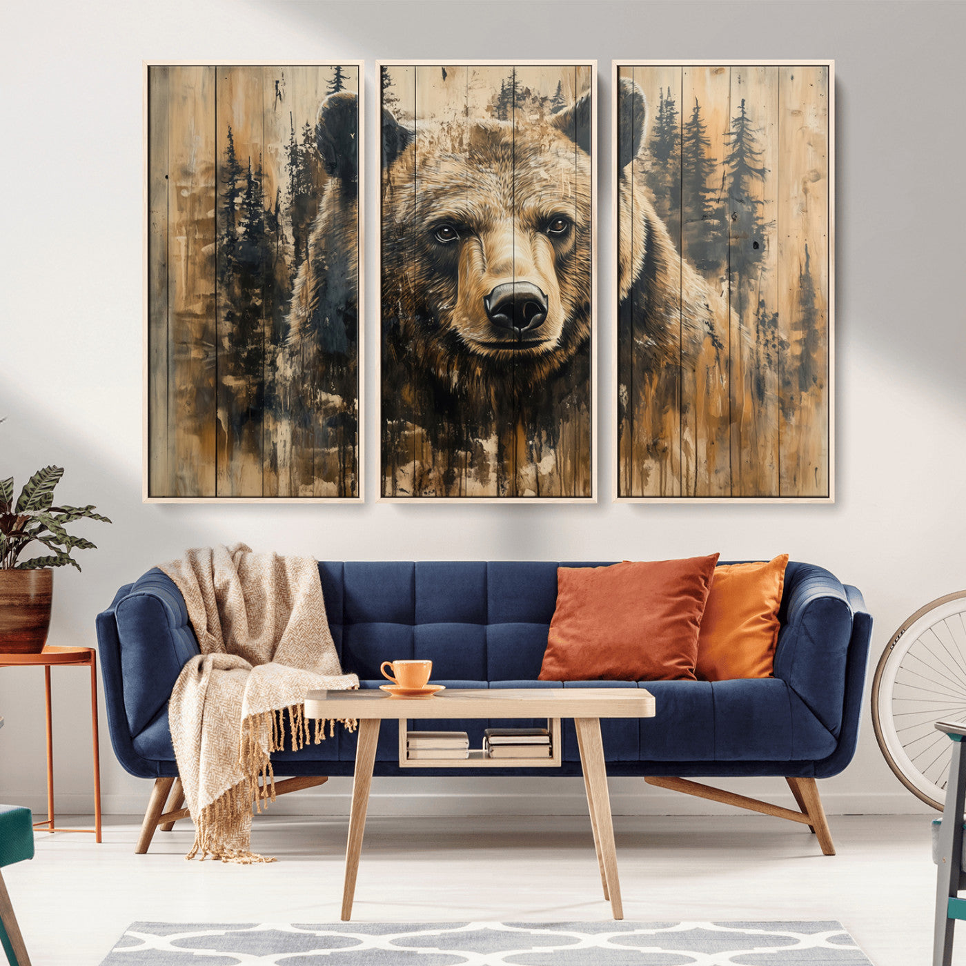 MGV-FC-48X32-3P - Majestic Grizzly 399 Bear Wall Art | 3-Panel Rustic Canvas Print for Living Room, Office, or Cabin
