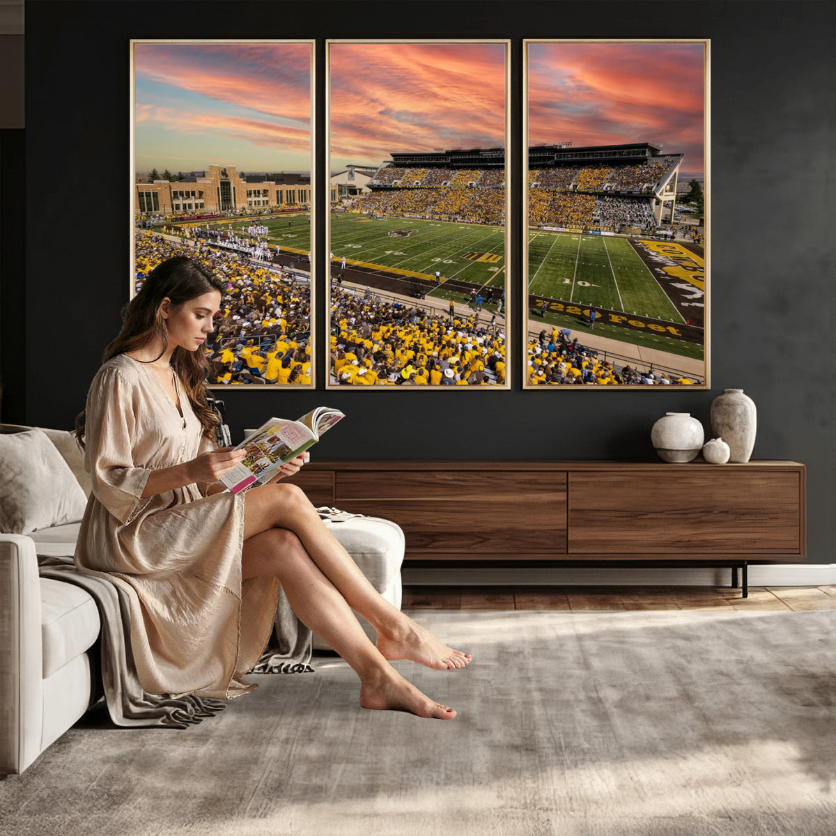 90508-MGV-CV-36X24 - University of Wyoming Cowboys Football Team Print, Laramie, Extra Large Game Room Wall Decor